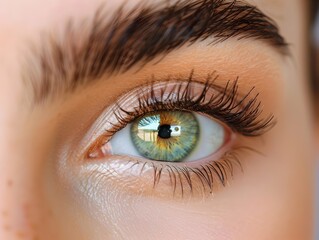 Obraz premium Captivating Macro Shot of Vibrant Green Eye with Lush Eyelashes Highlighting Natural Beauty