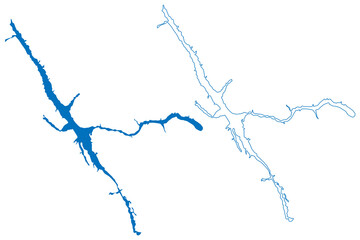 Williston Lake (Canada, British Columbia) map vector illustration, scribble sketch Reservoir W. A. C. Bennett Dam map