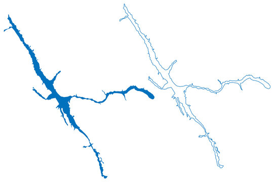 Williston Lake (Canada, British Columbia) map vector illustration, scribble sketch Reservoir W. A. C. Bennett Dam map