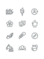 Horse wooden ,Ice skating, Infographic network, Kitchen ustensils, Lips love kiss, man reload, Olympic flame sport torch icon, vector illustration