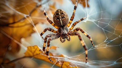Flashcard with a spider hanging from its web and the word "Spider" in creepy crawlies font, great for learning Halloween vocabulary
