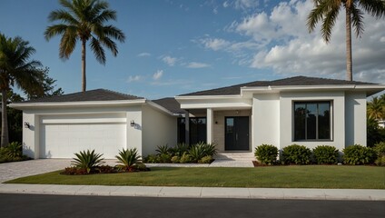 modern house with palm trees