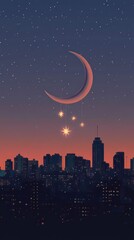 Crescent Moon and Star Urban Twilight Islam Religion Spiritual Symbol - Generative AI