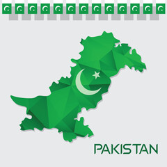 Pakistan Map - World Map International vector template, low polygon style with green color isolated on white background - Vector illustration