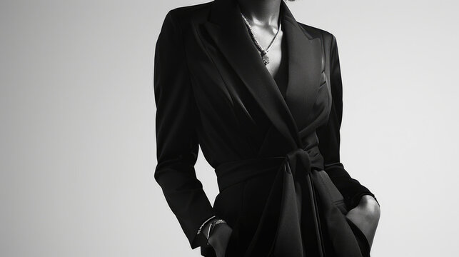Zaffre wrap skirt suit with bold statement jewelry exudes modern sophistication