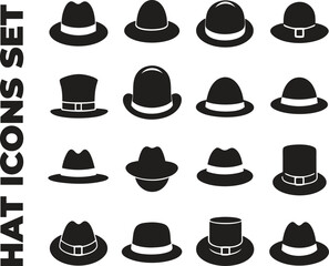 hat icon set, black and white illustration