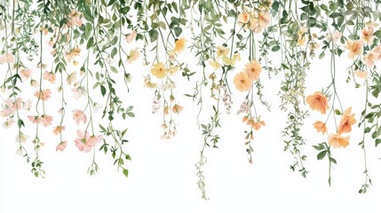 Whimsical Botanical Illustration of Pastel Flowers and Greenery for Wall Decoration or Print Generative AI