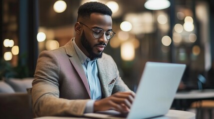 Obraz premium Man using laptop, headhunting and human resources