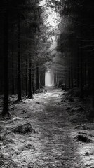 black and white forest landscape, monochrome picture of forest background