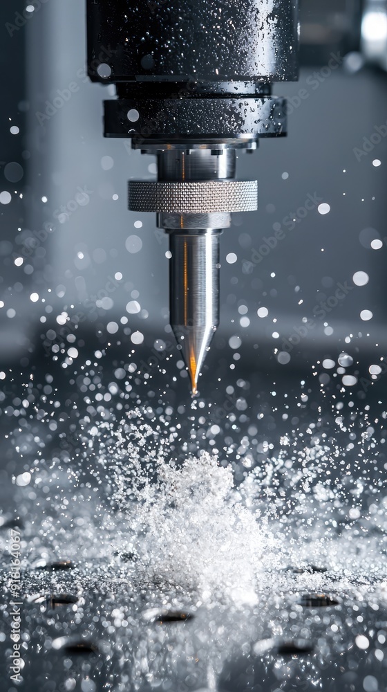 Poster precision metal cutting with advanced milling machine in engineering workshop, generative ai