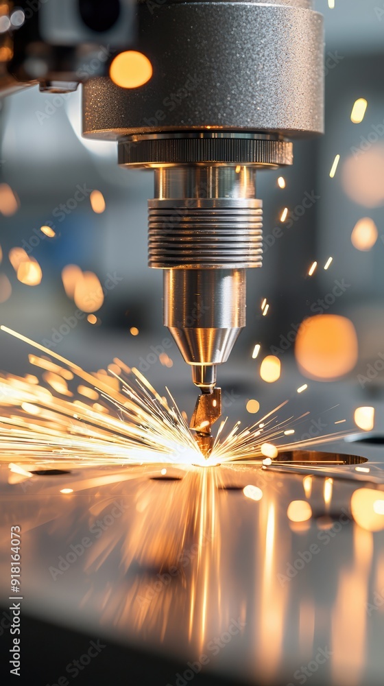 Poster precision milling machine crafting intricate metal shapes in an engineering workshop, generative ai