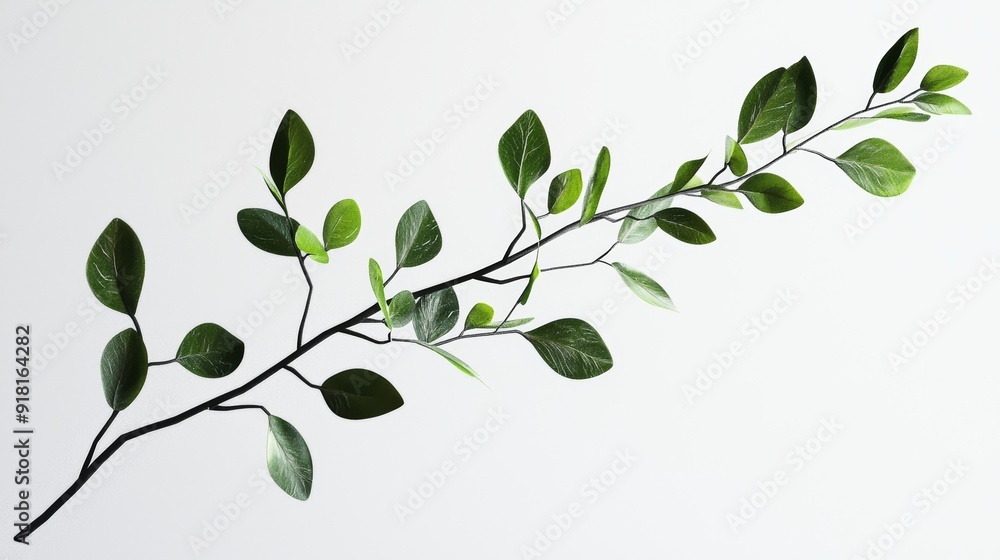 Aufkleber a realistic branch with green leaves on white background for nature and ecology concepts generative 