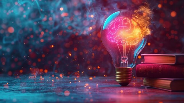 Brain Boost: Colorful Lightbulb with Books and Stationery - Education Concept