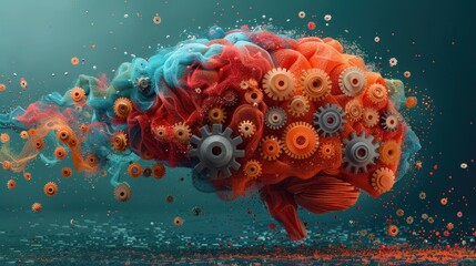 Colorful Brain Gears: Illustration of Creative and Analytical Thinking Concept