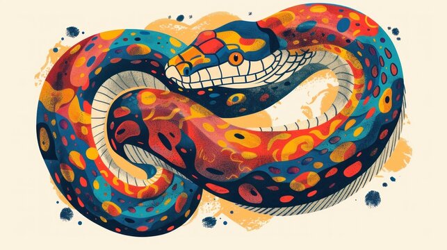 Colorful hand drawn vector illustration of snake