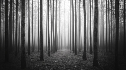 Fototapeta premium black and white forest landscape, monochrome picture of forest background