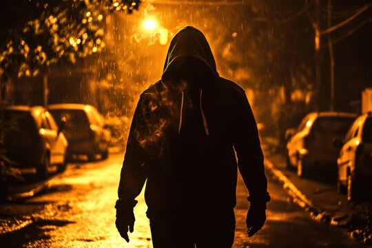 Nighttime: Creepy Hooded Man Walking the Streets