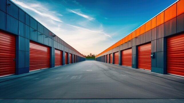 Self storage facility, very modern and elegant. a blue nice sky.