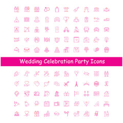 Wedding Reception Vector Icons Set with Editable Stroke, party symbols, wedding event, nuptial celebration, newlyweds, wedding reception icons, wedding occasion, wedding atmosphere, reception essentia