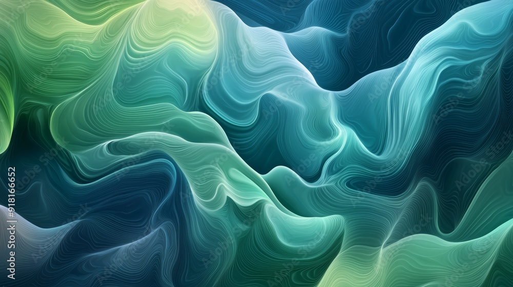 Poster soothing abstract background with waves and gradients of blue and green generative ai