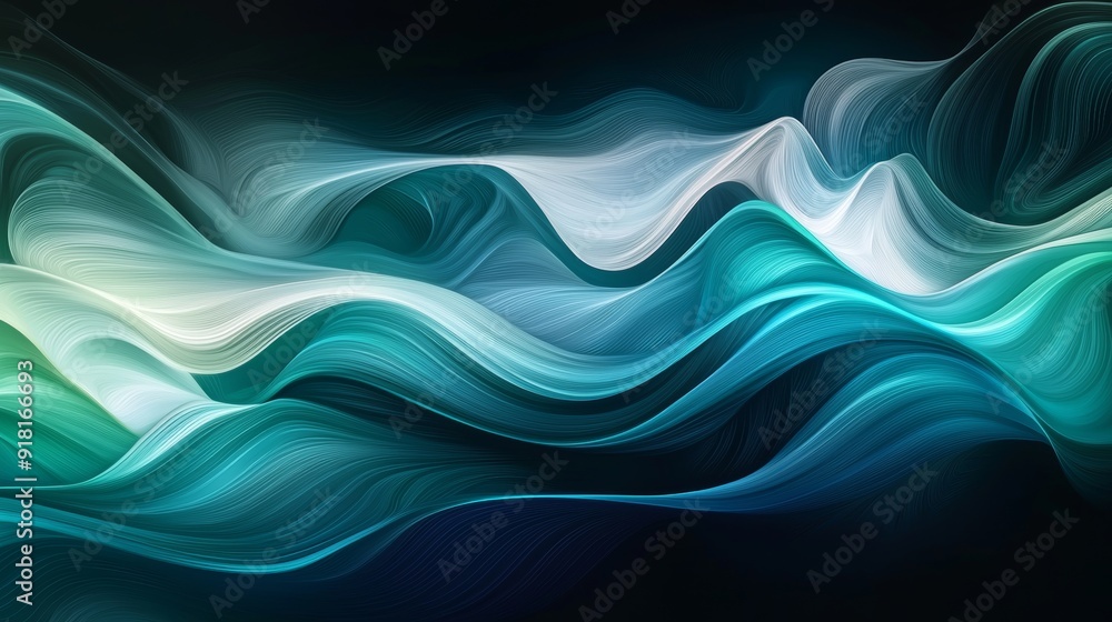 Aufkleber soothing abstract background with waves and gradients of blue and green generative ai