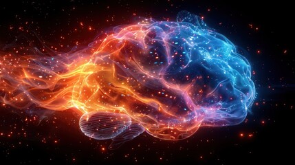 Neon Brain Technology on Black Background