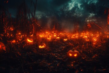 Fototapeta premium October 31: The Hellish Field of Pumpkins