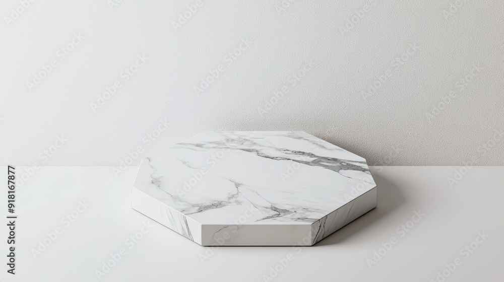 Poster modern hexagonal floor tile with marble texture on white background, ideal for interior design and a