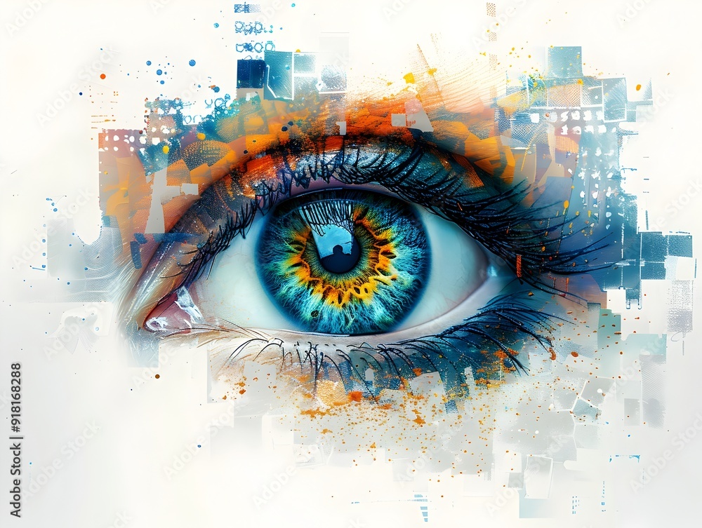 Aufkleber vibrant rendering of an expressive eye with abstract shapes and patterns