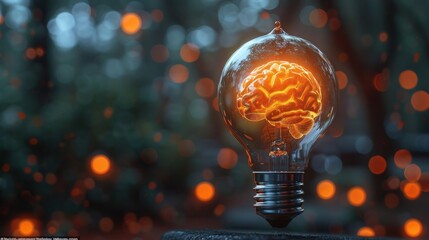 Brain-Powered Light Bulb: 3D Rendered Illustration Isolated on White Background