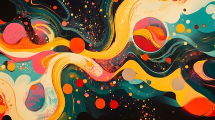 44. A vibrant abstract piece with swirling patterns and bright, contrasting colors