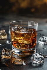 whiskey with ice on dark background, Generative AI,