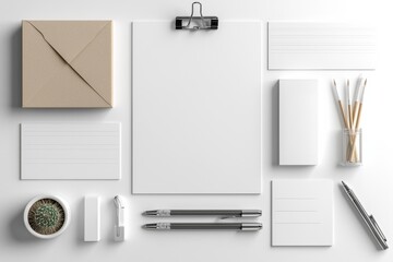 Realistic blank stationery set mockup isolated created with generative ai