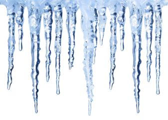 Long, blue, crystal-clear icicles, cut out