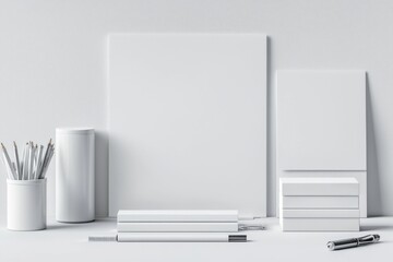 Realistic blank stationery set mockup isolated created with generative ai