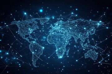 Naklejka premium Global network connection. World map point and line composition concept of global business. Vector Illustration with generative ai