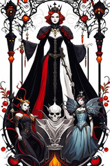 halloween witch with a skull and broom, spooky background, graphic design illustration wallpaper