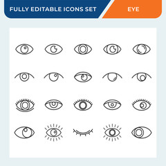 eye icon set, eyesight flat icons collection with editable vector stroke.
