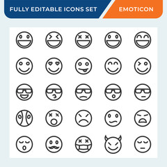 emoji line icon set. face emoticon flat icons collection with editable vector stroke.