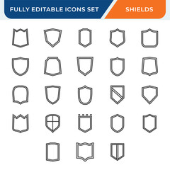 shield line icon set, protection vector collection.