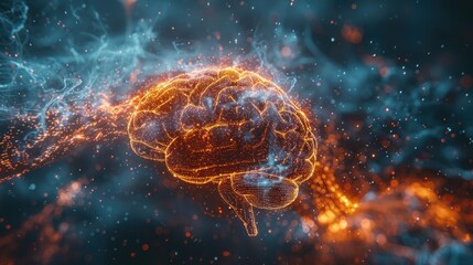 Obraz premium Artificial Intelligence Brain Hologram on Dark Background