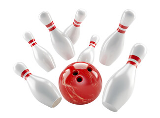 Striking down pins with a bowling ball, cut out