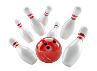 Striking down pins with a bowling ball, cut out