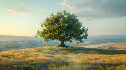 Fototapeta premium Single green tree with a blue sky