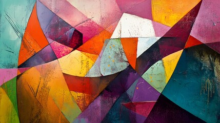 Fototapeta premium 73. A vibrant abstract piece with layered textures, geometric shapes, and striking contrasts