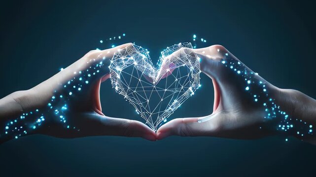Heart shape formed by human and AI hands symbolizing ethical AI collaboration. AI ethics