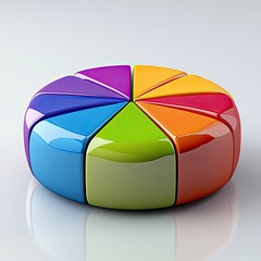 Fototapeta premium A 3D-rendered, colorful pie chart with glossy segments displayed in a circular arrangement - AI Generated Digital Art