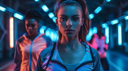 Futuristic Sports Arena with High Tech Athletic Wear and Innovative Designs