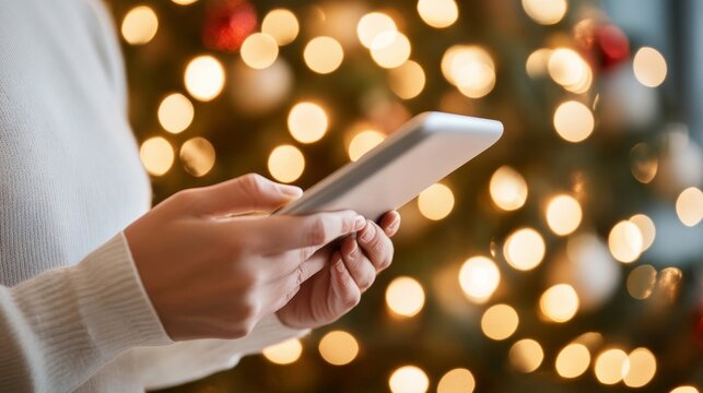 Excited person opening a Black Friday deal email on a tablet, festive holiday decor in the background 