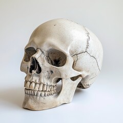 Obraz premium s This image features a detailed and realistic human skull against a clean, white background - AI Generated Digital Art